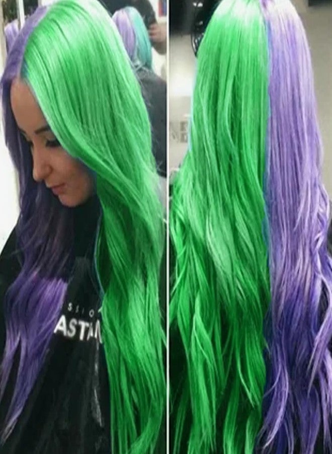 Dai Cloud Half Purple and Half Green Curly Wigs for Women Long Middle Part Split Wig Cosplay Hair Wig(Green and Purple) - Image 1